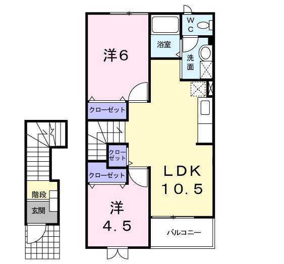 シャン・ド・フルール(2LDK/2階)の間取り写真