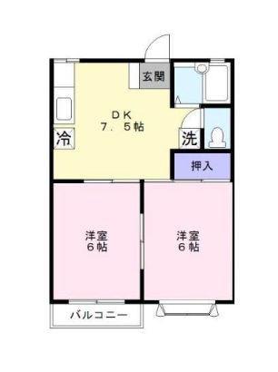 グランドール湘南A(2DK/1階)の間取り写真