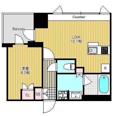 クレストコート旗の台(1LDK/2階)の間取り写真