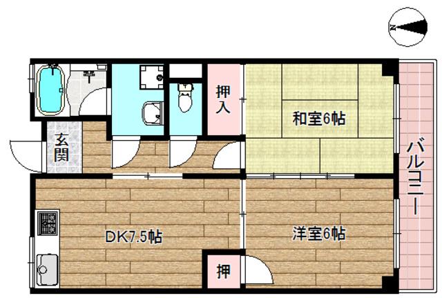 レジデンス大蔵司(2DK/1階)の間取り写真