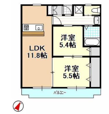 フォレスト住吉A(2LDK/2階)の間取り写真
