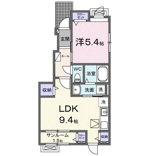 フォレストヴィラII(1LDK/1階)の間取り写真