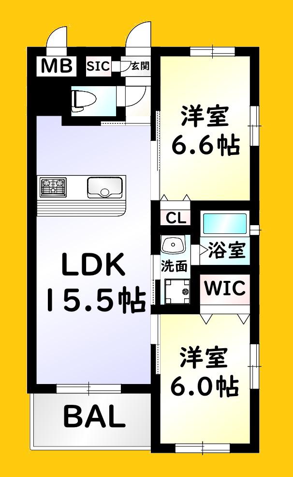 メゾン大里(2LDK/3階)の間取り写真