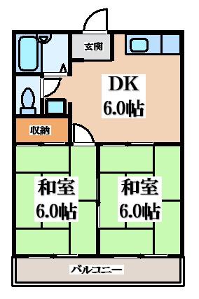 コスモシティ坂口(2DK/1階)の間取り写真