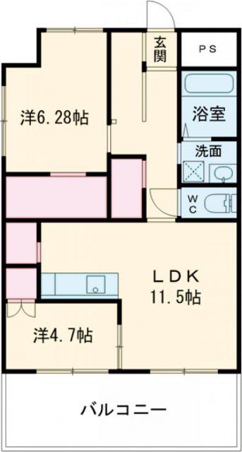 ディアコート新栄(2LDK/4階)の間取り写真