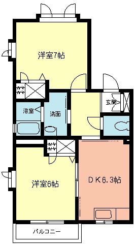 スクエア1(2DK/2階)の間取り写真
