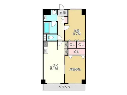 ウィステリア古箕輪(2LDK/3階)の間取り写真