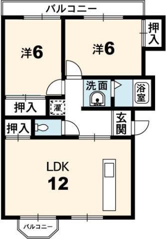 ガーデンヒルズ助任I(2LDK/3階)の間取り写真