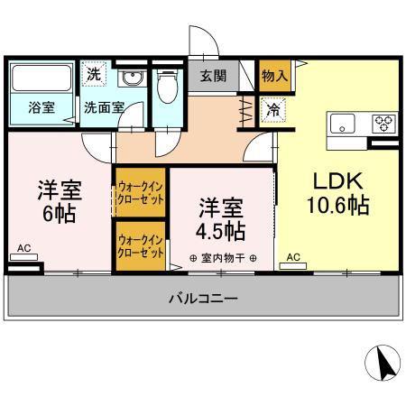 ソレイユ A(2LDK/3階)の間取り写真