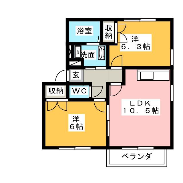 エステートピアKII(2LDK/2階)の間取り写真