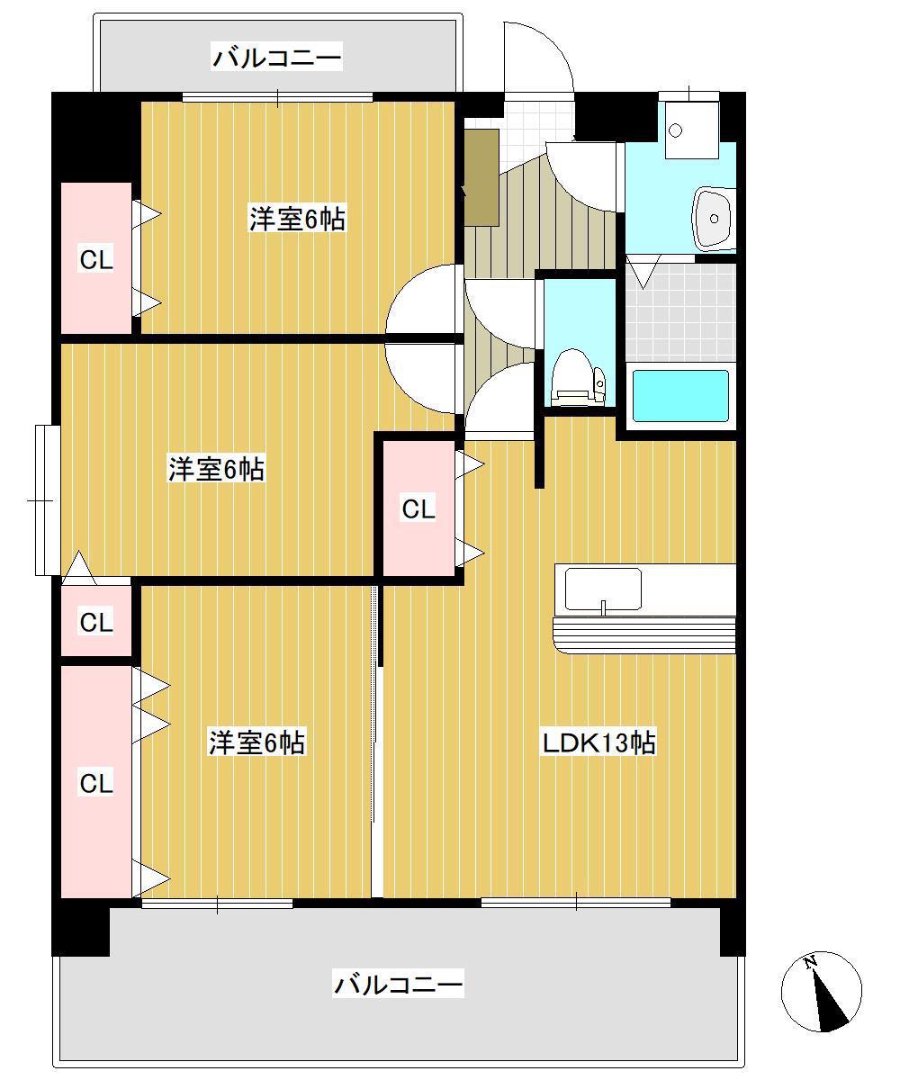 サンシャトー和賀(3LDK/1階)の間取り写真