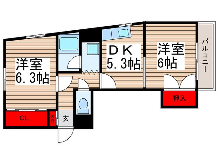 サンライズハイツ(2DK/2階)の間取り写真