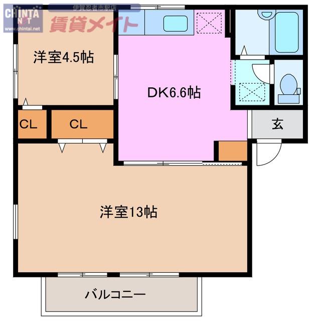 ハイユニ山口II(2DK/2階)の間取り写真