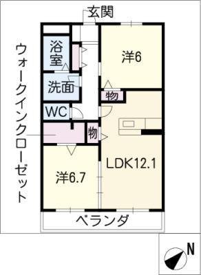 アンテヴェール(2LDK/2階)の間取り写真