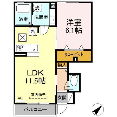 エクセリア上石原(1LDK/1階)の間取り写真