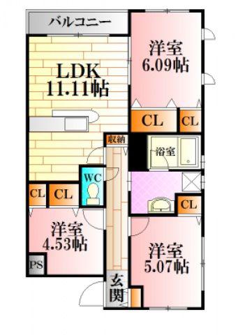 ビータス千代田(2SLDK/1階)の間取り写真
