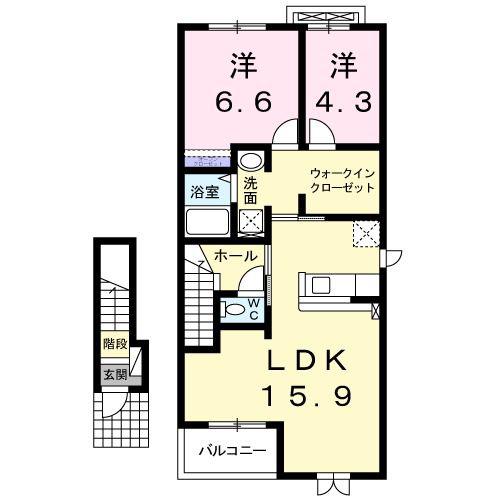 ラフレシールB(2LDK/2階)の間取り写真