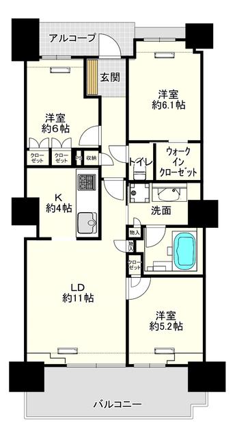 ドレッセWISEたまプラーザ コートB(3LDK/3階)の間取り写真