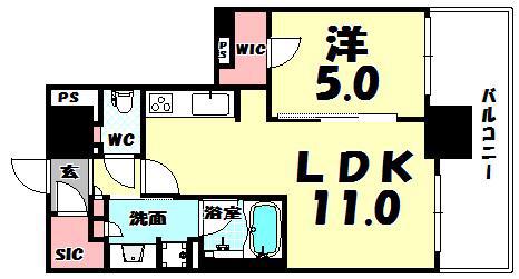 ブランズタワー御堂筋本町(1LDK/4階)の間取り写真