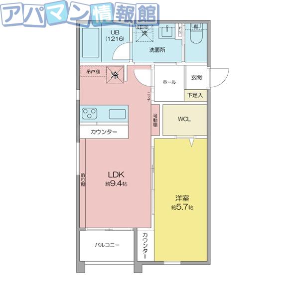 LUNAレジデンス亀田駅前(1LDK/1階)の間取り写真