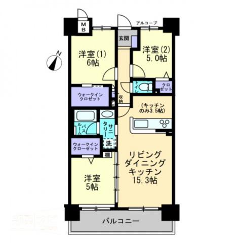 アルファスマート丸亀城西II(3LDK/9階)の間取り写真