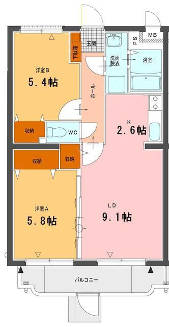 プランドール柳原(2LDK/3階)の間取り写真