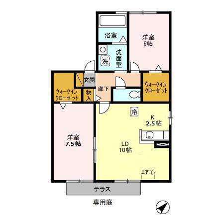エクレールウィルモア(2LDK/1階)の間取り写真