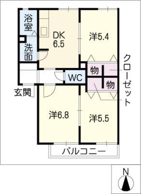 サンメゾン20 A棟(3DK/2階)の間取り写真