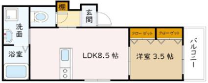 ファインスクエア音大幸町(1LDK/3階)の間取り写真