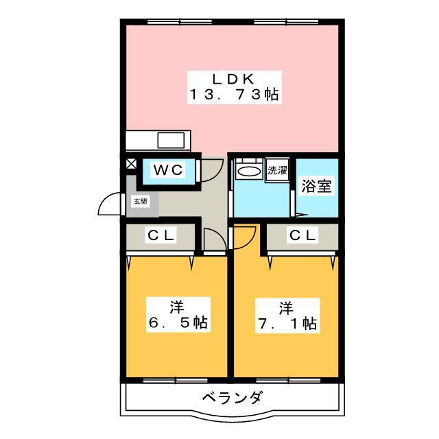 グランディーハイツ西可児(2LDK/7階)の間取り写真