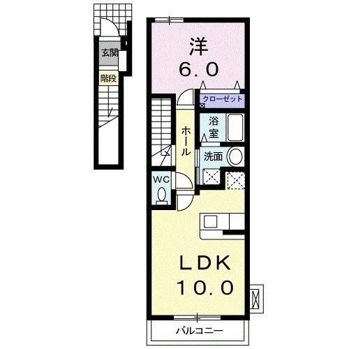 アイビーフラット A棟(1LDK/2階)の間取り写真