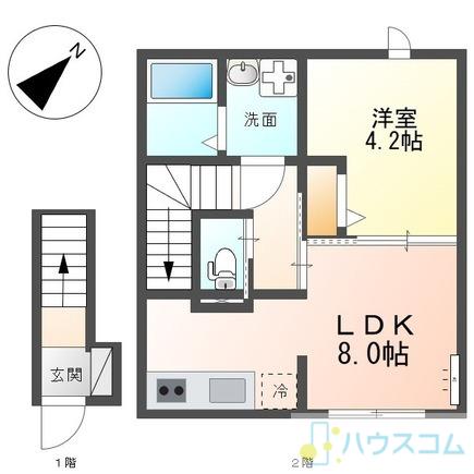 吹田市新芦屋アパート(1LDK/2階)の間取り写真
