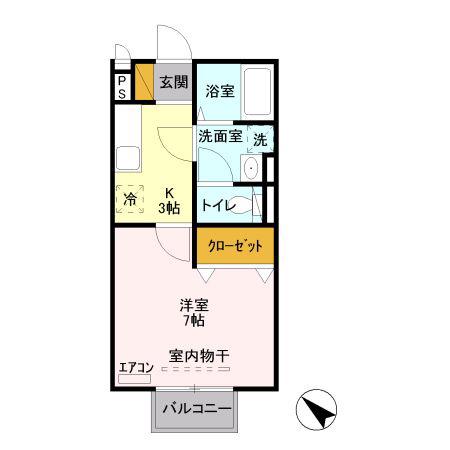 クレベール東出来島(1K/2階)の間取り写真