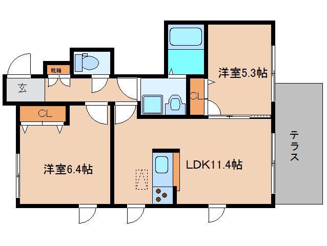 CASA大町A棟(2LDK/1階)の間取り写真