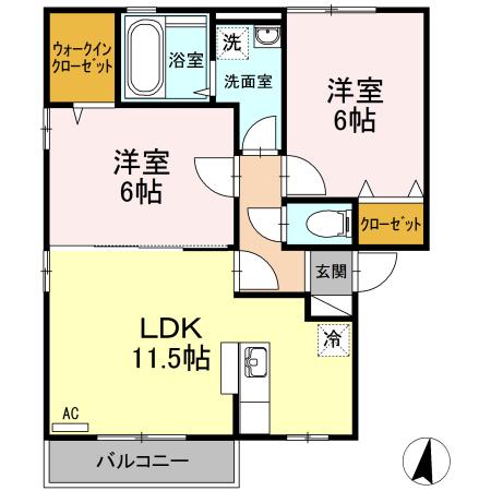 ラフィーネイースト棟(2LDK/2階)の間取り写真
