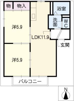 グランシャリオC(2LDK/2階)の間取り写真