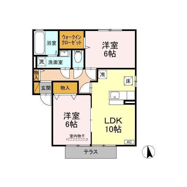 リビングタウンみどりの L棟(2LDK/1階)の間取り写真