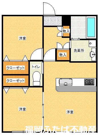 プレシャス長丘(2LDK/2階)の間取り写真