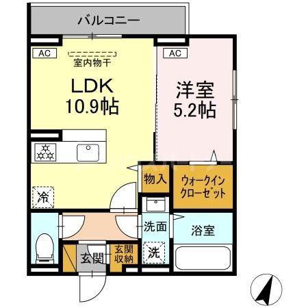 D-ROOM末広I B(1LDK/3階)の間取り写真
