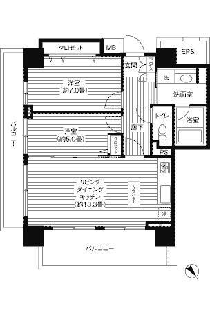 グランピラー高井戸(2LDK/3階)の間取り写真