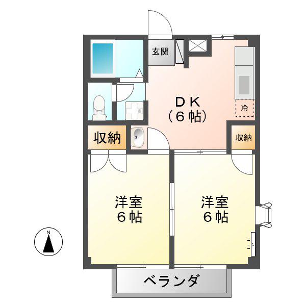 スカイハイツB(2DK/2階)の間取り写真