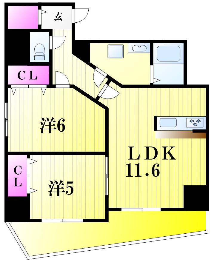 VICTORY HILLS 6.6(2LDK/7階)の間取り写真