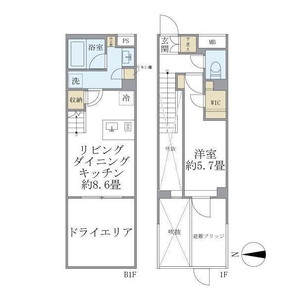 ラペルラ自由が丘2(1LDK/1階)の間取り写真