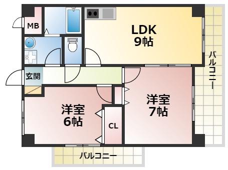 パレス東洋神戸館(2LDK/6階)の間取り写真