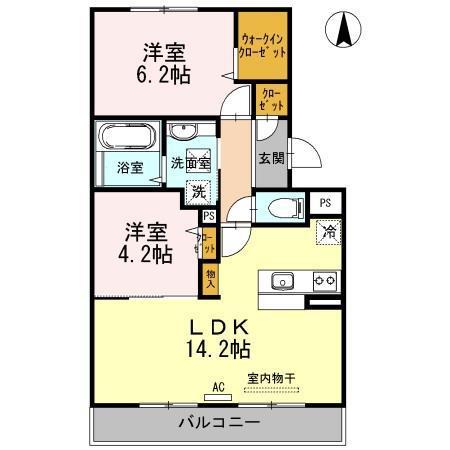 ウィルコート小郡三軒屋町 B棟(2LDK/3階)の間取り写真
