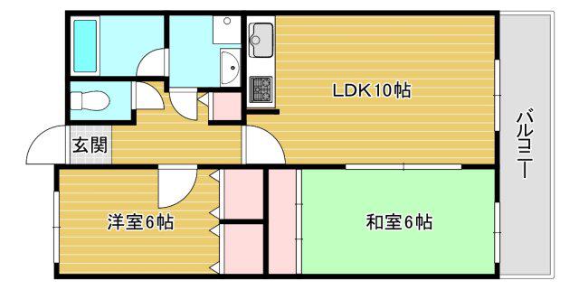 ライオンズマンション難波南第2(2LDK/14階)の間取り写真