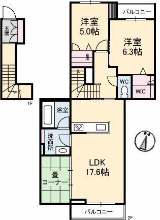 メゾンド香(2LDK/2階)の間取り写真