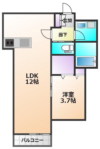 メゾンドEXE.V(1LDK/3階)の間取り写真