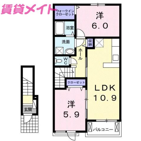 クレシア C(2LDK/2階)の間取り写真