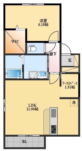 D-ROOMI-B(1LDK/2階)の間取り写真